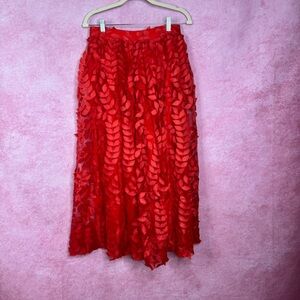 215. Sundays in Brooklyn Red Textured Midi Skirt Size S